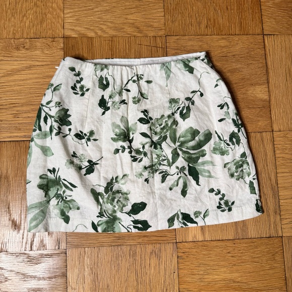 Abercrombie & Fitch Small Linen Blend Skirt Skort Green White Floral Mini - Picture 2 of 7